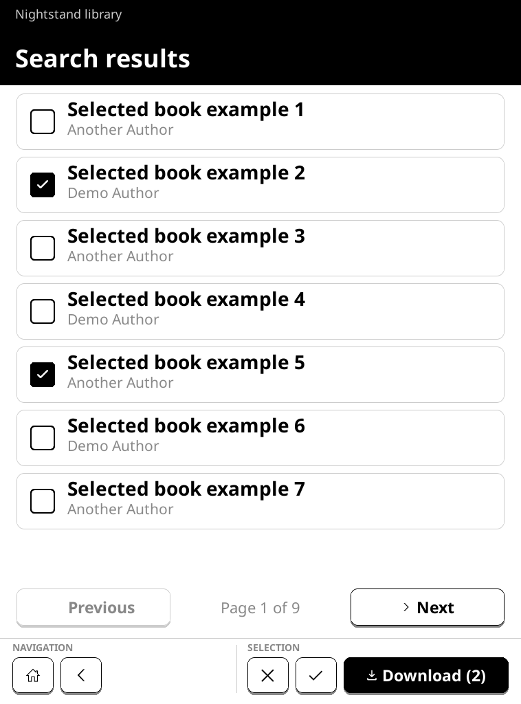 Seven public-domain books selected for download in BokOPDS
